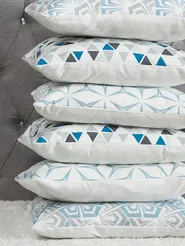 Set of 2 Decorative Cushions CLEOME 45 x 45 cm White Grey Blue Geometric Pattern_769300