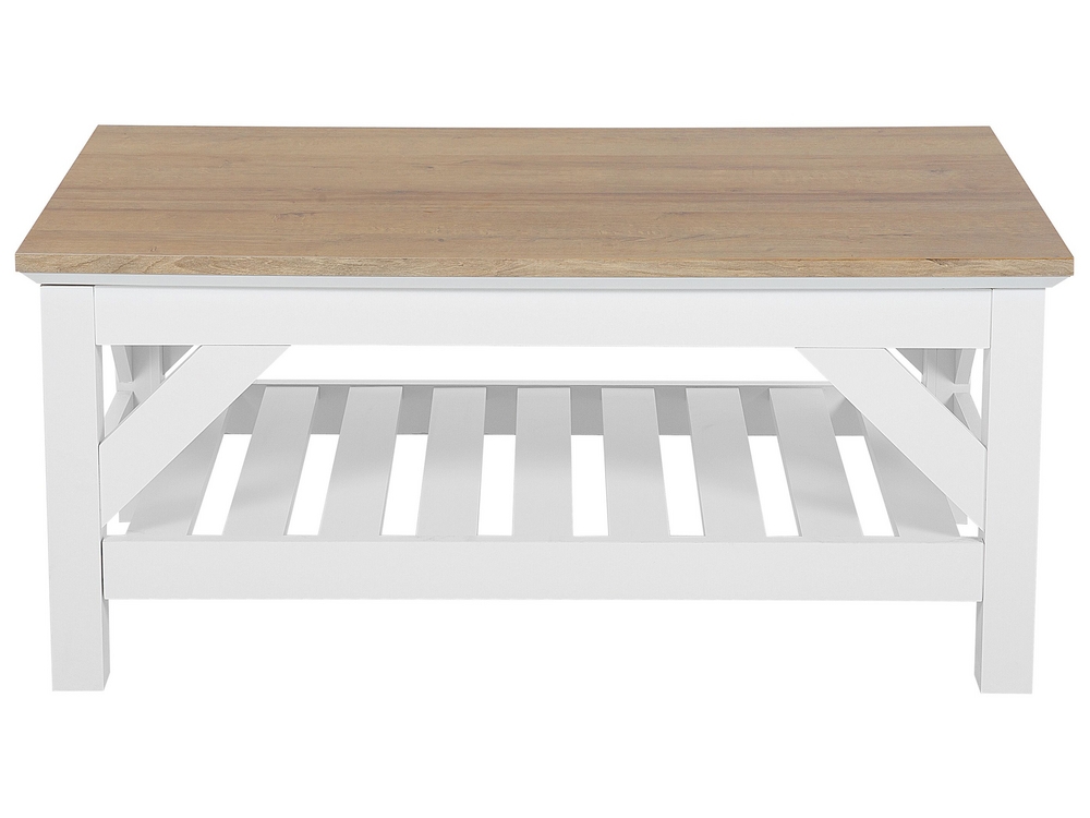 Coffee Table with Shelf White and Light Wood SAVANNAH Beliani