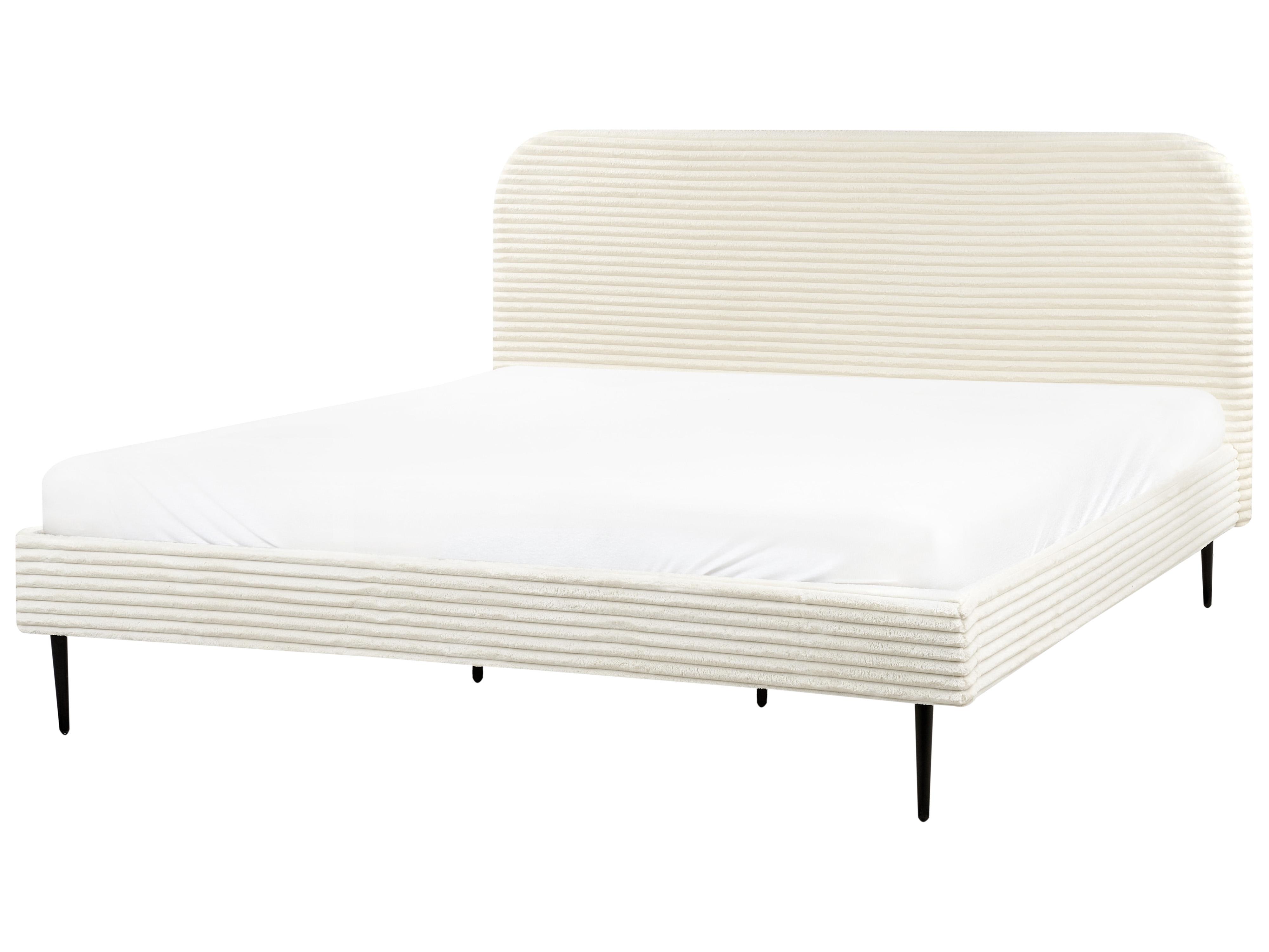 Bed Corduroy FLAYAT 180 x 200 cm (EU Super King) Off-White | Beliani.co.uk