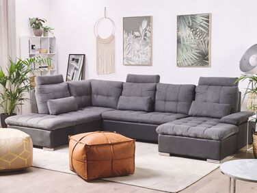 Fabric Corner Sofa Bed with Storage Grey HALDEN