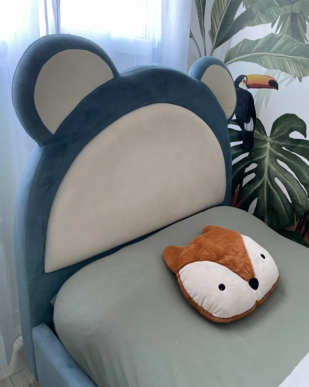 Kids Bed Teddy Bear Velvet MAILLES 90 x 200 cm (EU Single) Blue_1035934