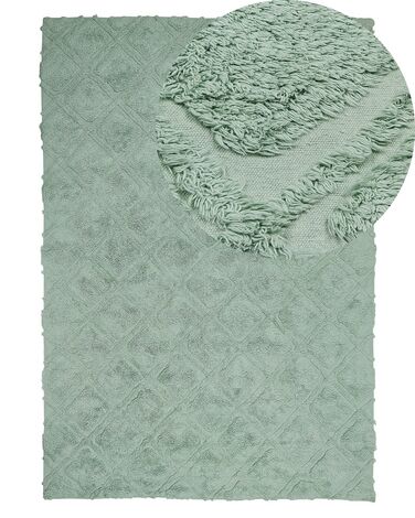 Teppich Baumwolle hellgrün 140 x 200 cm geometrisches Muster Kurzflor HATAY