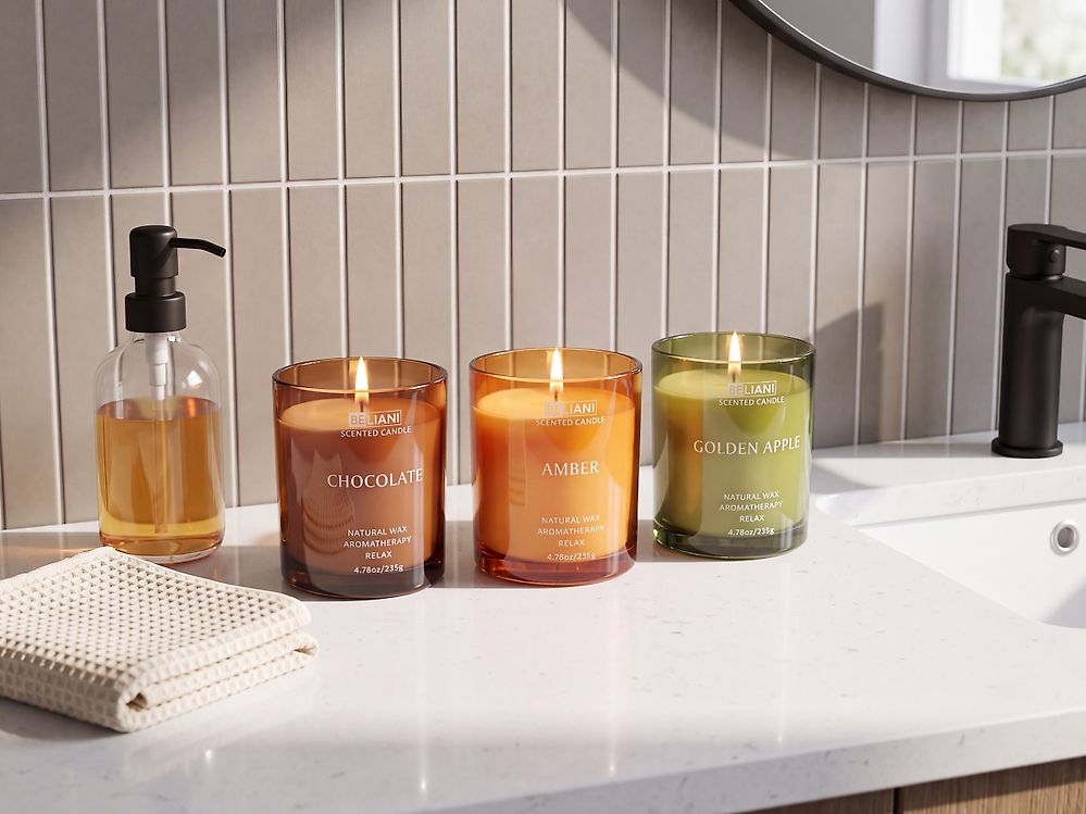 Set of 3 Scented Candles SHEER JOY Soy Wax Fruity Notes Fresh Notes