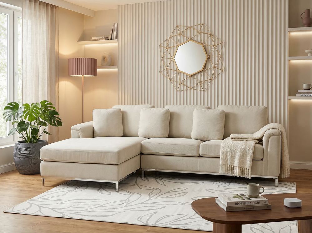 Divano angolare 4 posti OSLO Tessuto Beige Lato destro