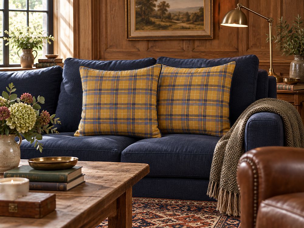 Set of 2 Decorative Cushions DICENTRA 45 x 45 cm Yellow Checked