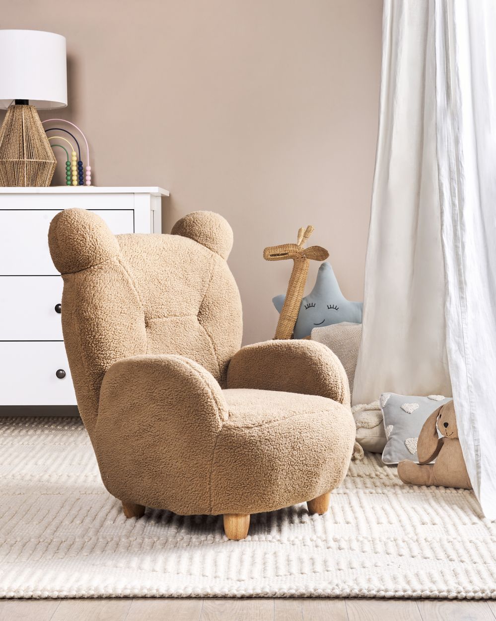 Kids Chair MELBU Fabric Light Brown Beliani.pl