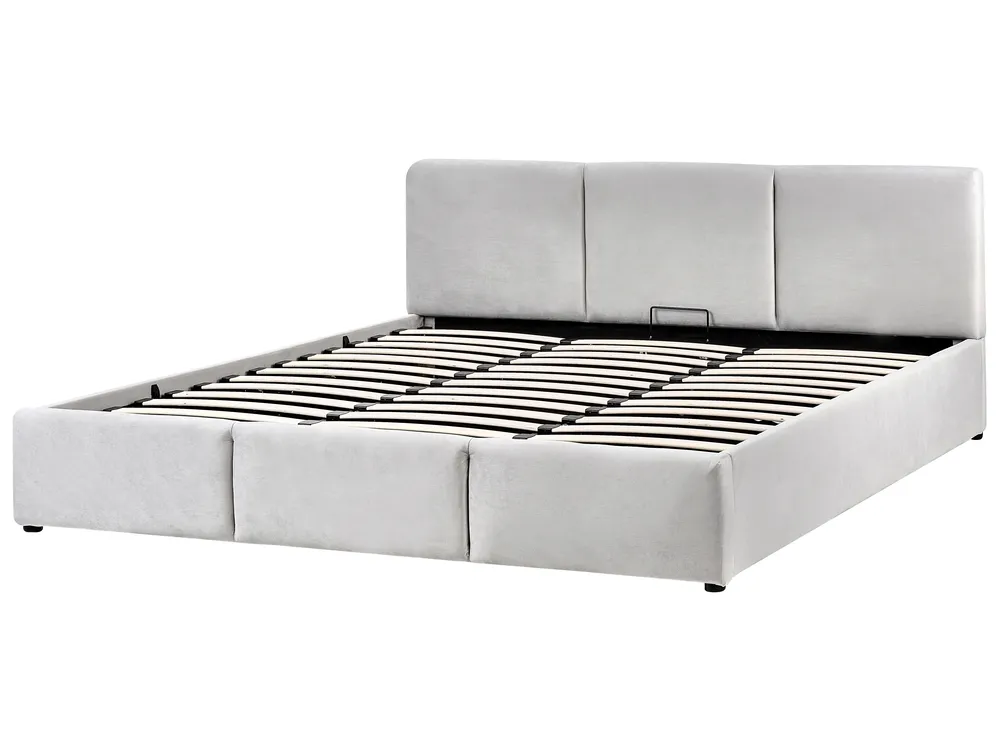 Ottoman Bed BOUSSE Velvet Light Grey 180 x 200 cm (EU Super King)_862569