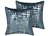 Set of 2 Decorative Cushions GARDENIA 45 x 45 cm Velvet Blue Abstract Pattern