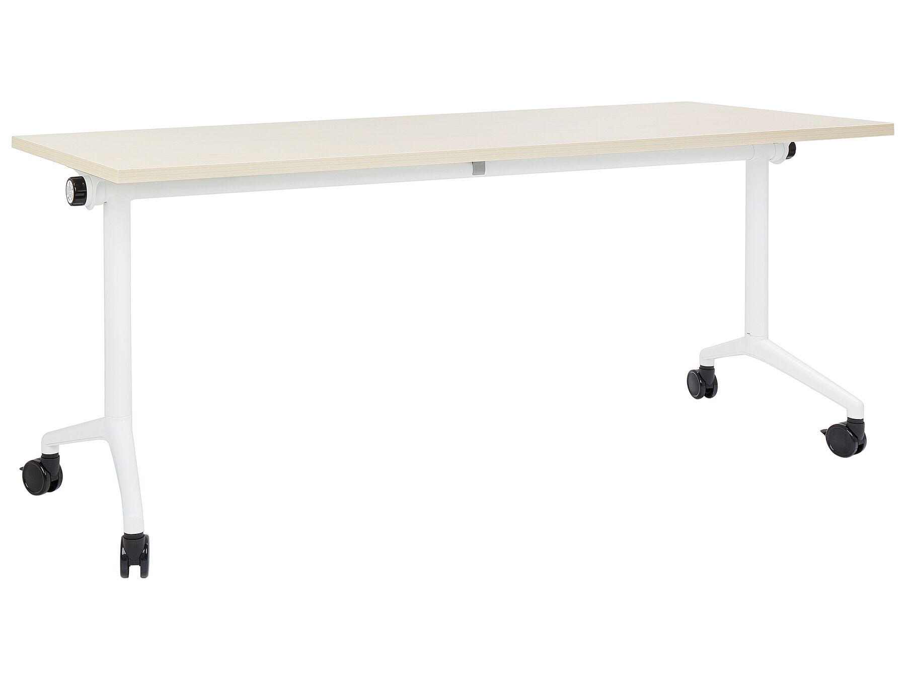 Bureau pliable avec roulettes 180 x 60 cm bois clair et blanc CAVI_922305