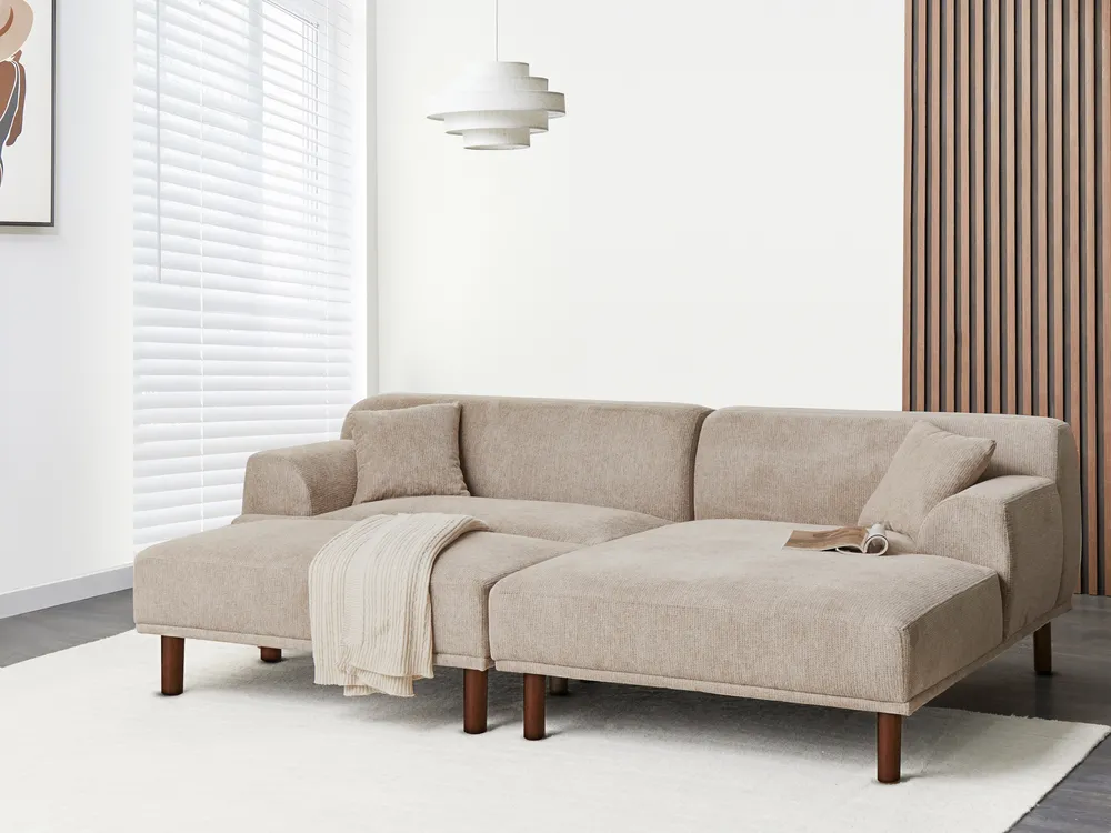 Canapé 4 Places Taupe Moderne - Tissu Respirant, 250x188x76 Cm, Design Minimaliste