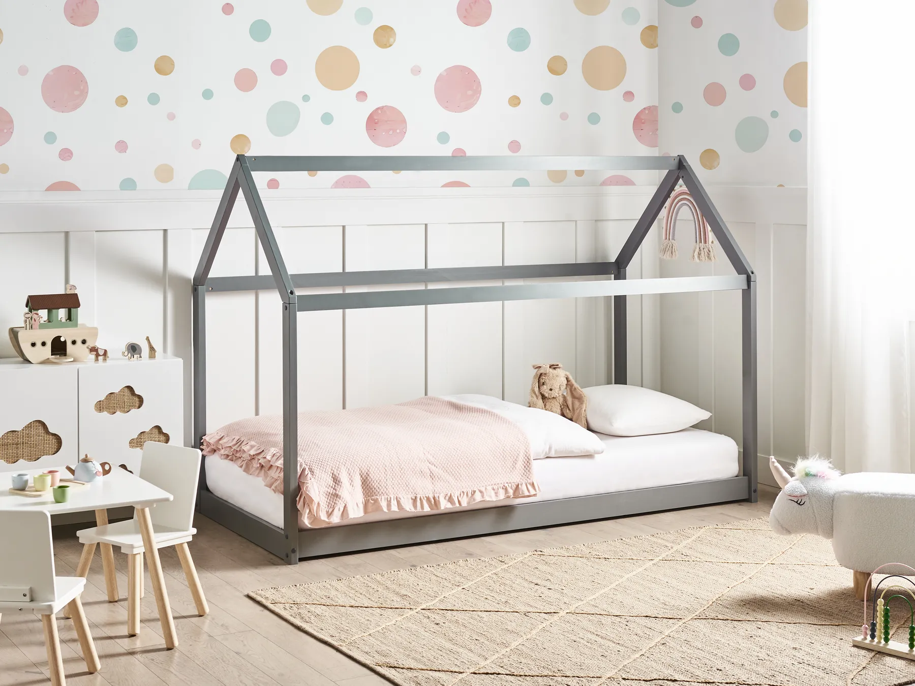 Letto per bambini Casa Legno di pino TOSSE 90 x 200 cm Grigio_945927