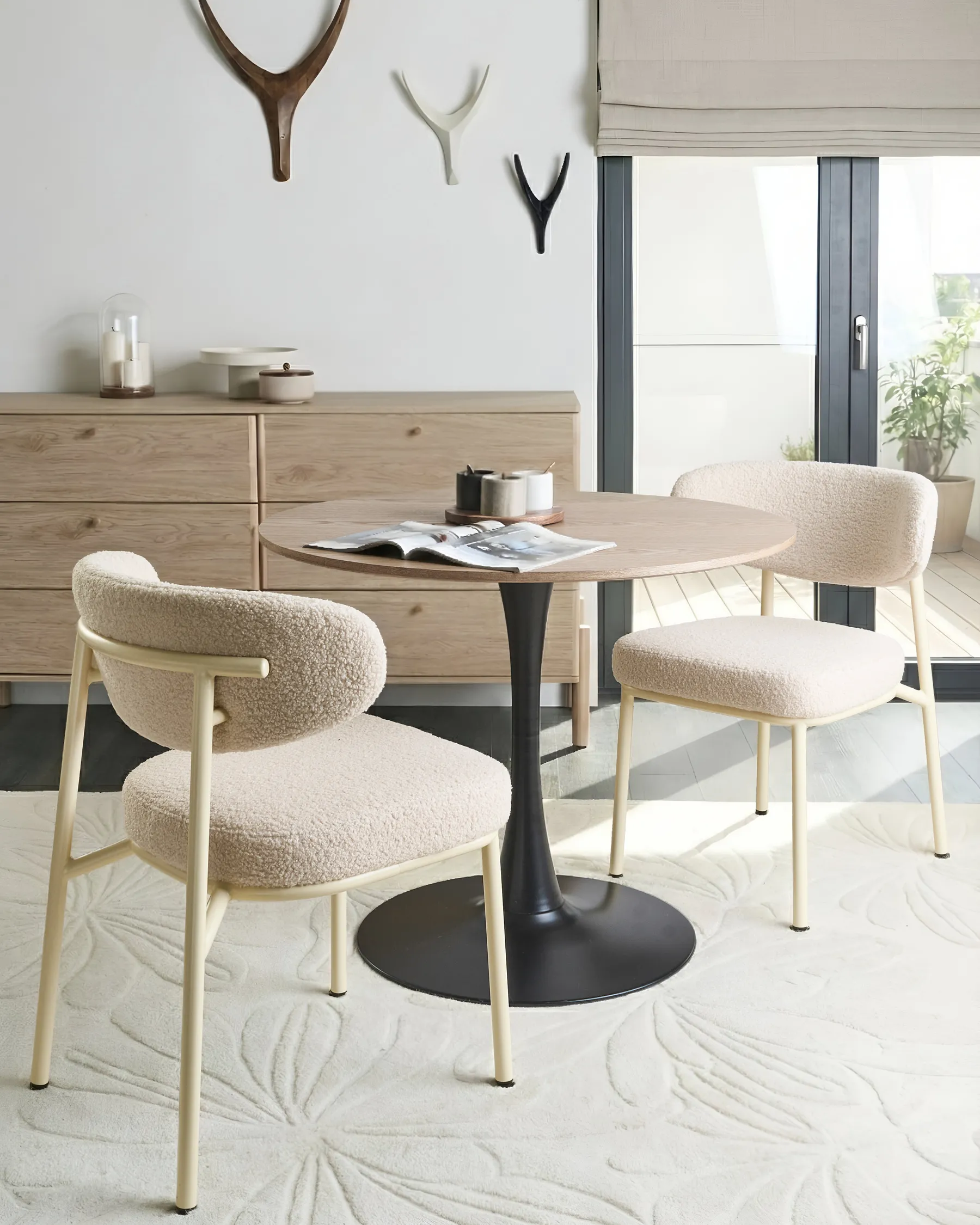 Set of 2 Dining Chairs UNITY Boucle Light Beige_1039827