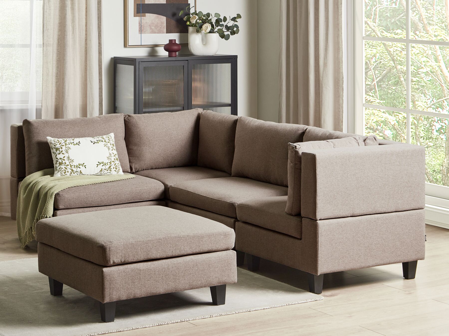 4 Seater Right Hand Modular Fabric Corner Sofa with Ottoman Brown UNSTAD_924913