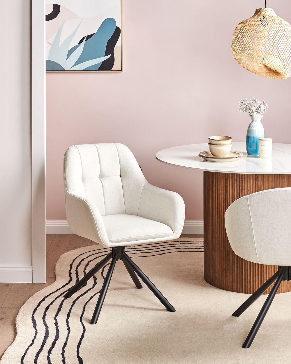 Wood Off White Swivel Chair Dining Chair Swivel UBLY Fabric Off-White