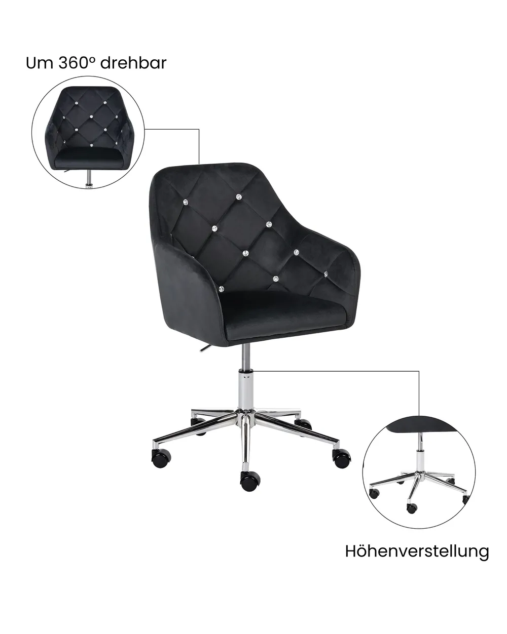 Schreibtischstuhl VELORIA Samtstoff Schwarz_1065125