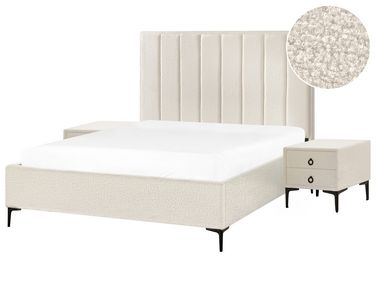 Conjunto de dormitorio de bouclé blanco crema 160 x 200 cm SEZANNE