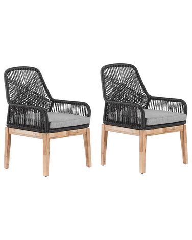 Conjunto de 2 sillas de jardín negro/madera clara/gris claro OLBIA