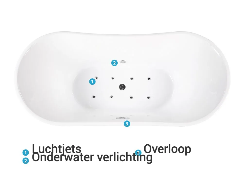 Vrijstaand bubbelbad met LED ANTIGUA 168 x 80 cm Wit_808425