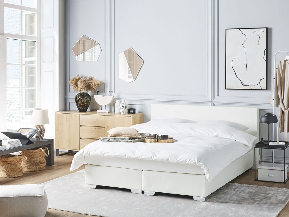 Divan Bed Faux Leather PRESIDENT 160 x 200 cm (EU King Size) White
