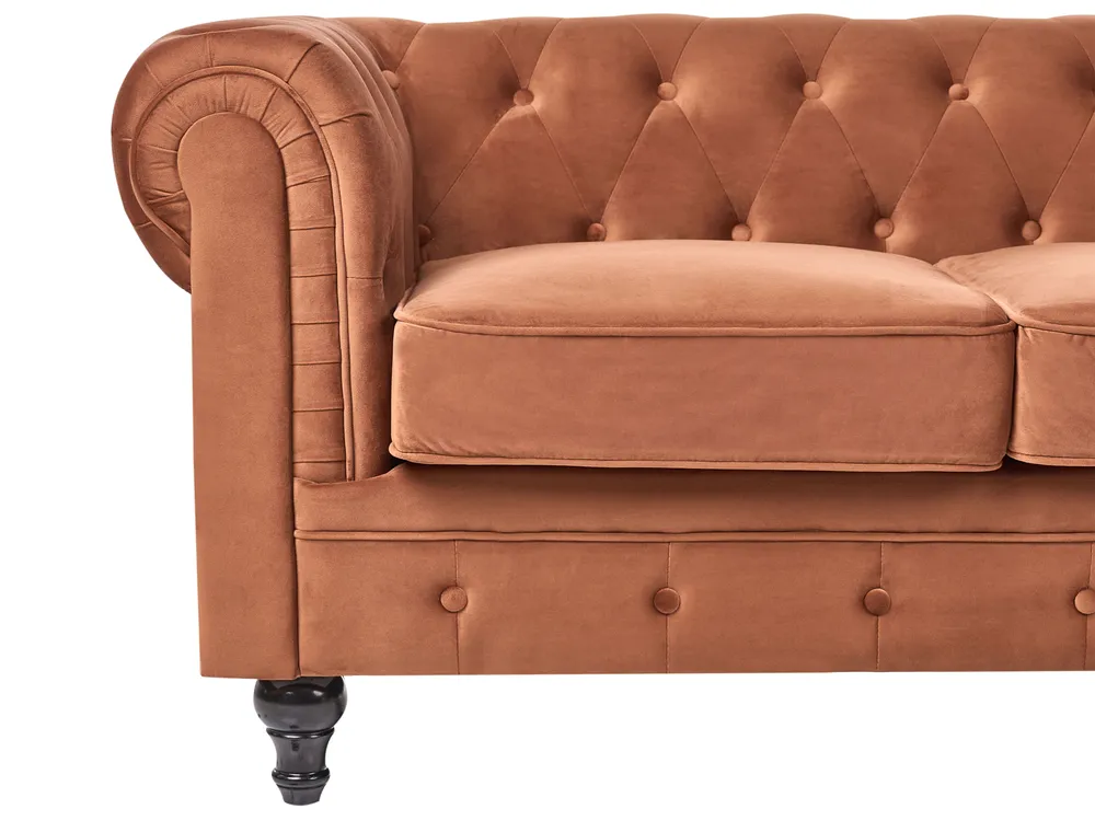 Divano 3 posti CHESTERFIELD Velluto Marrone dorato_1033571