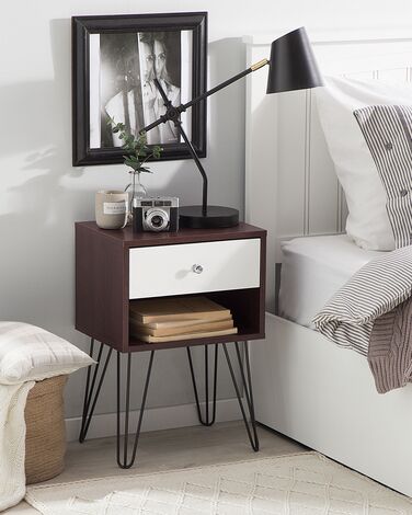 1 Drawer Bedside Table Dark Wood with White ARVIN