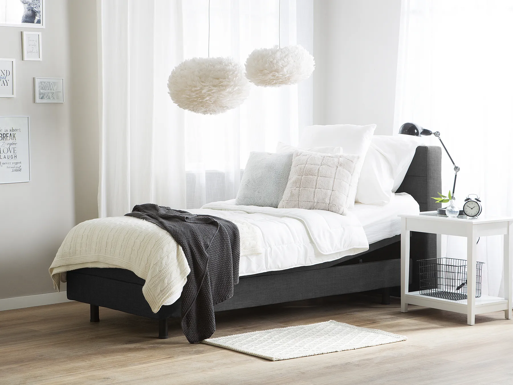 Adjustable Bed Fabric DUKE 80 x 200 cm (EU Small Single) Dark Grey_771709