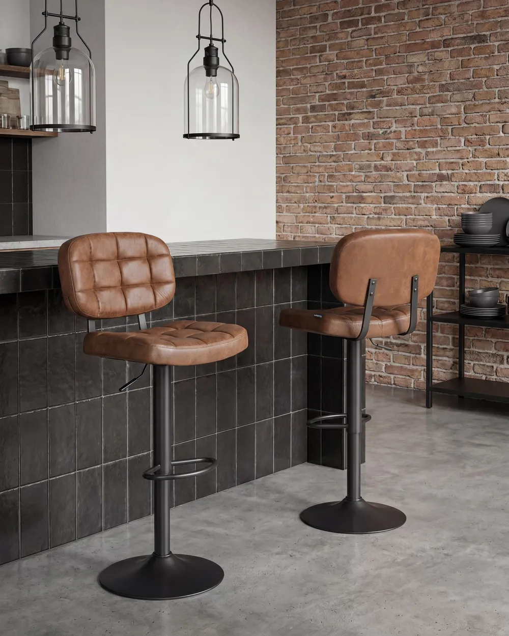 Set of 2 Bar Stools TILTON Swivel Faux Suede Brown