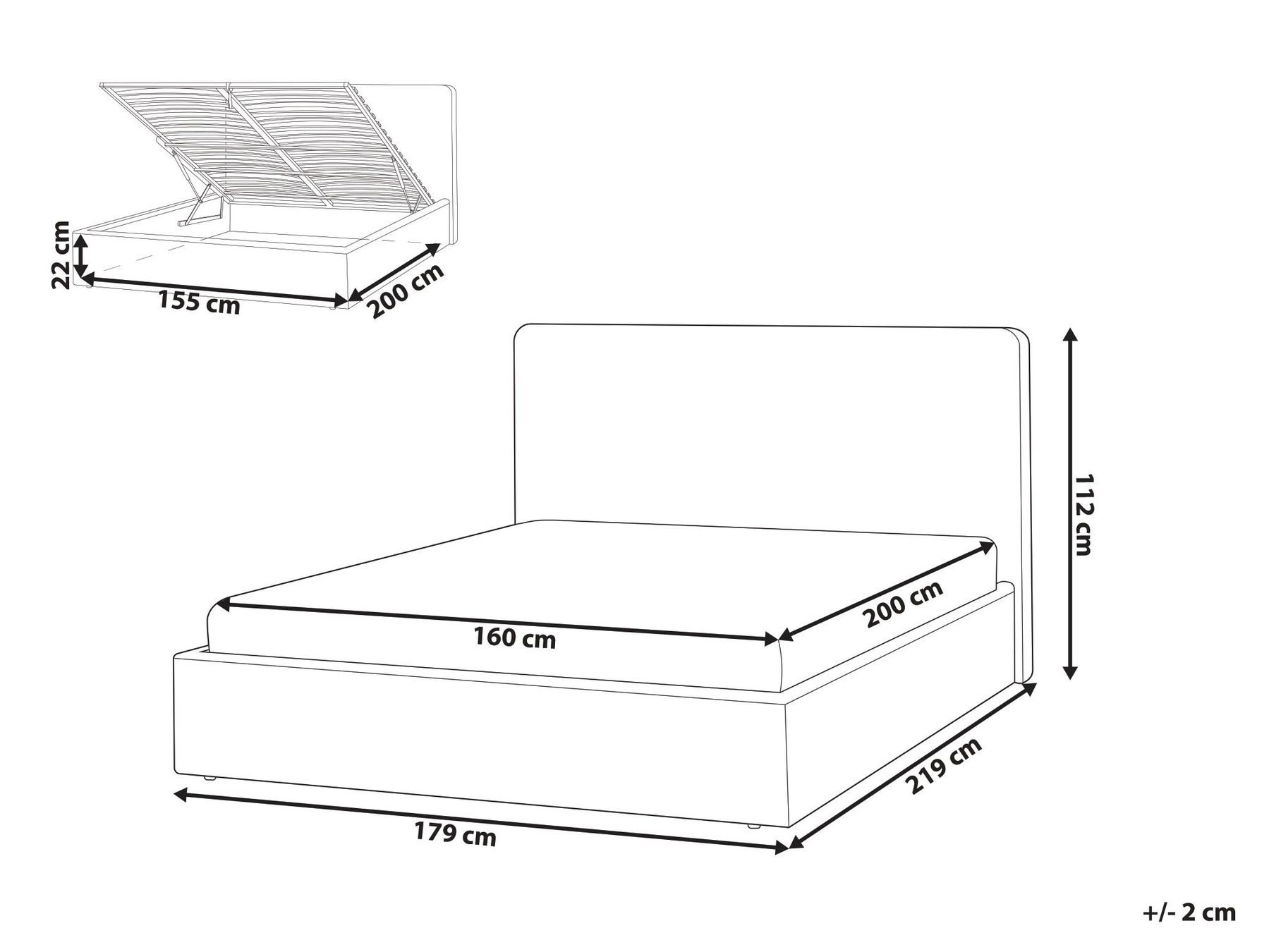 Ottoman Bed BRENON Fabric Light Beige 160 x 200 cm (EU King Size)_1055980