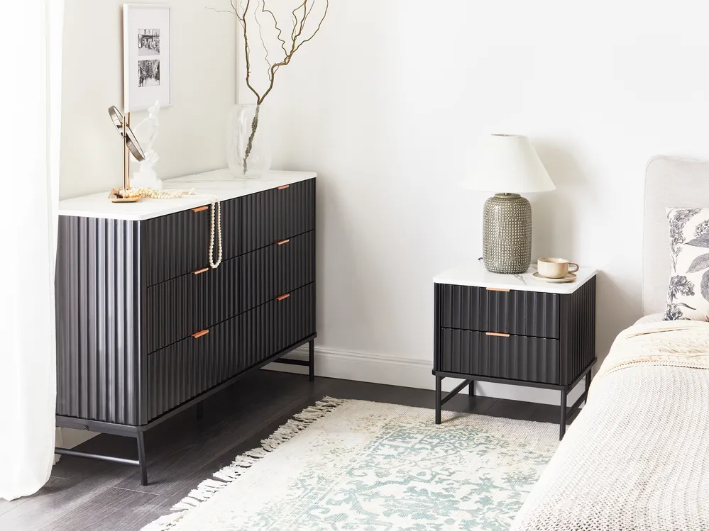 2 Drawer Bedside Table GLASTONBURY Marble/ Black_972695