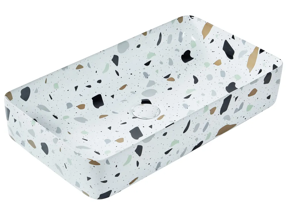Countertop Basin NULES 510 x 340 mm Ceramic Terrazzo Effect White Terrazzo