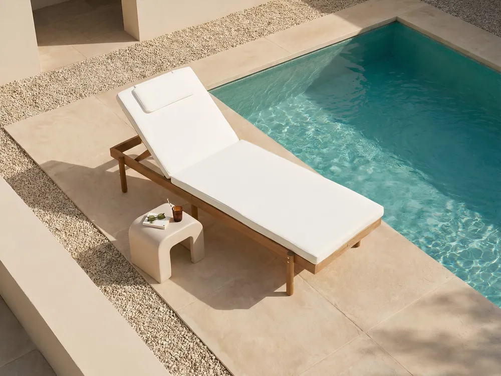 Sun Lounger with Cushion MARCETELLI Reclining Acacia Wood White_1034541