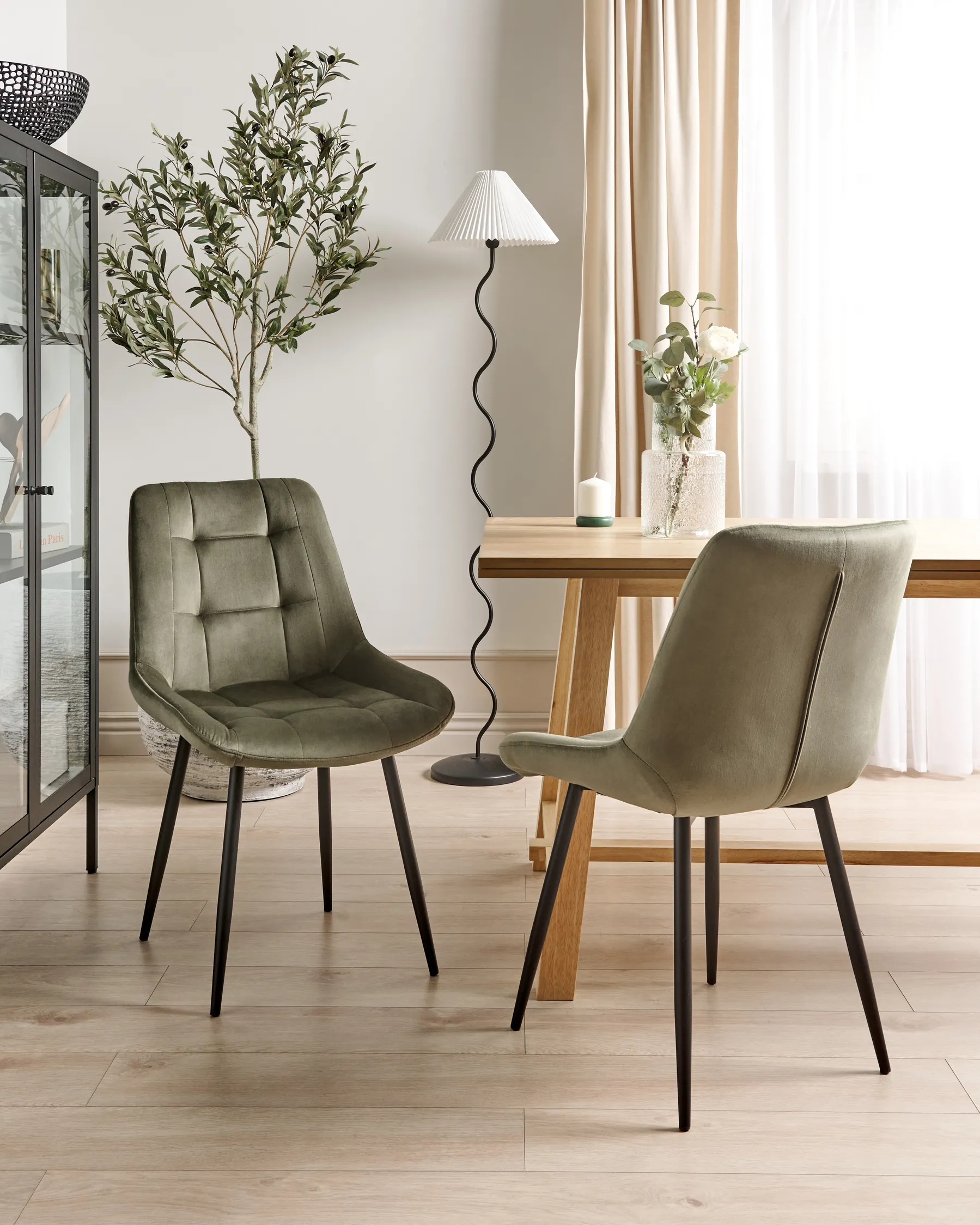 Set of 2 Dining Chairs MELROSE Velvet Olive Green_901909