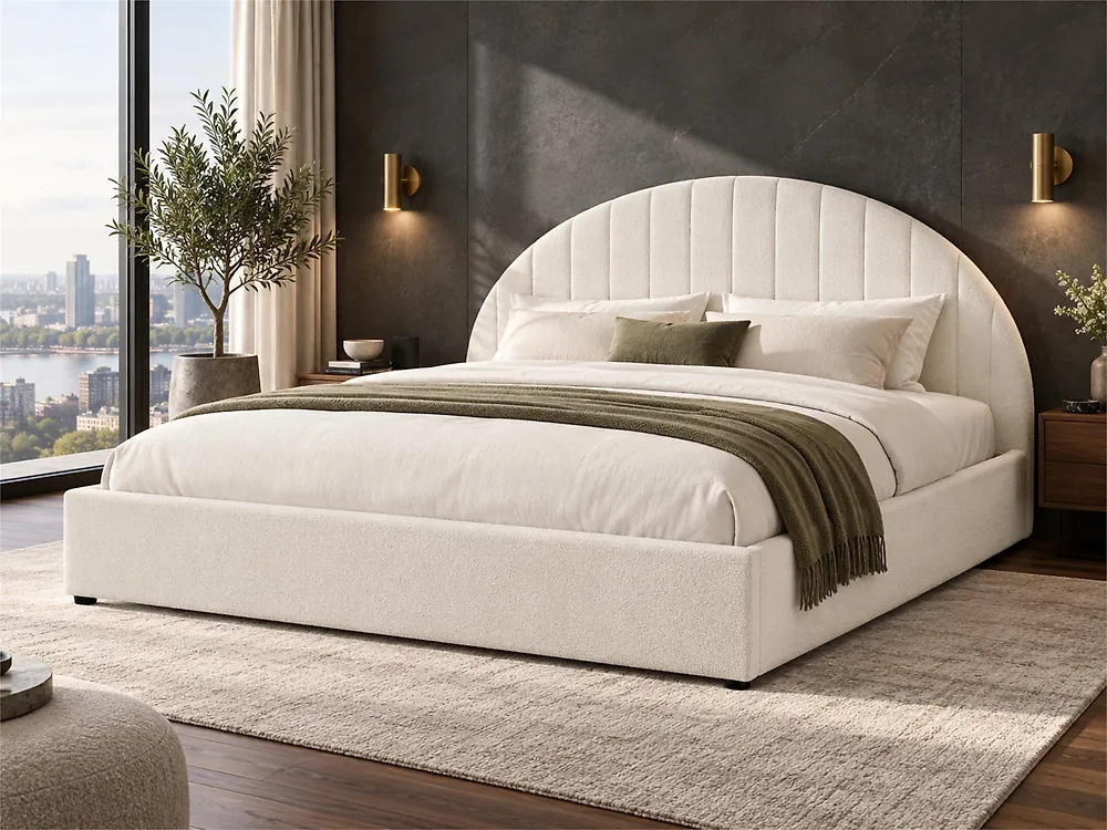 Cama con almacenaje CHADENET Bouclé Blanco crema 180 x 200 cm_1183972