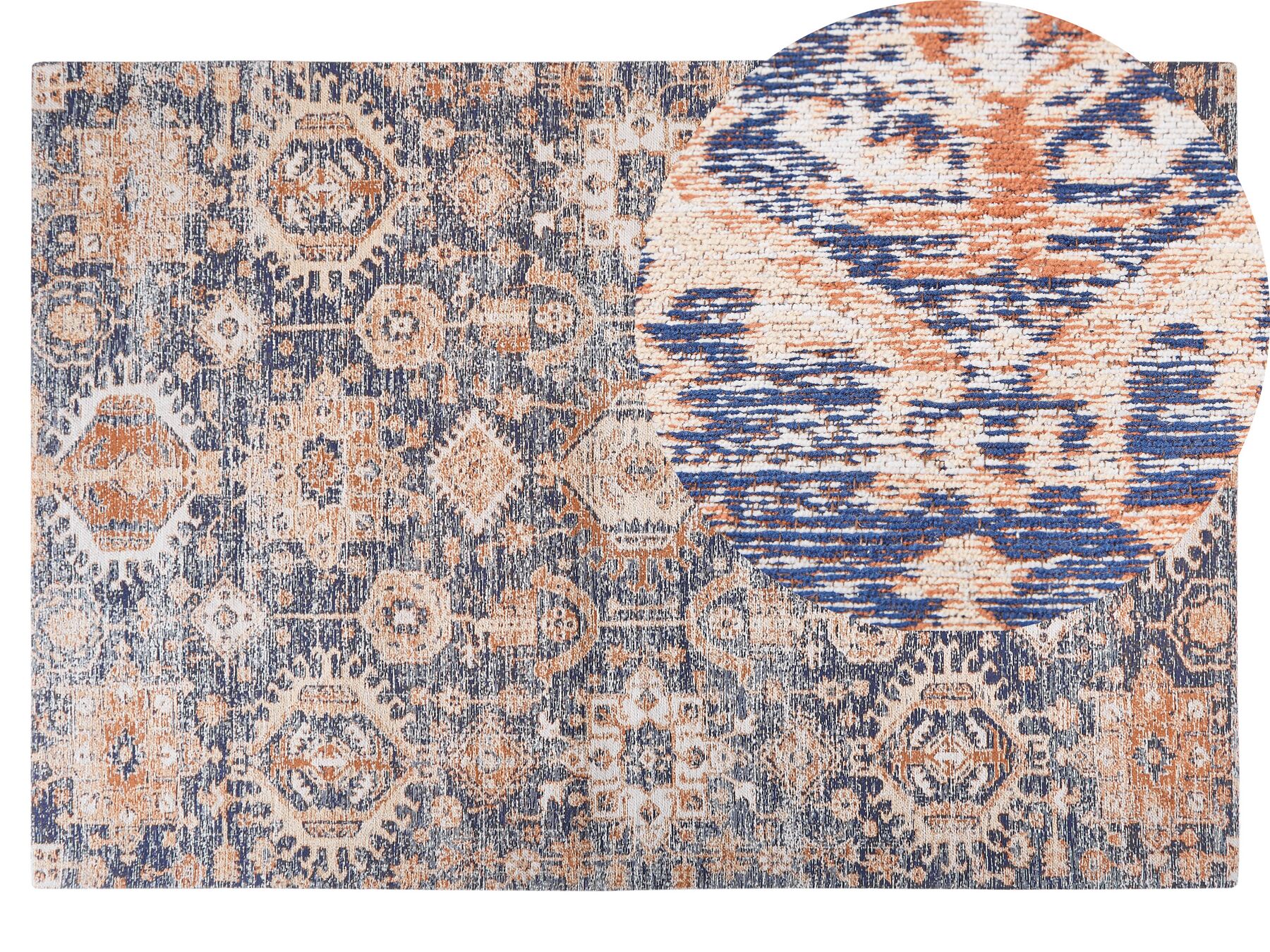 Teppich Baumwolle blau / rot 140 x 200 cm orientalisches Muster Kurzflor KURIN_862967