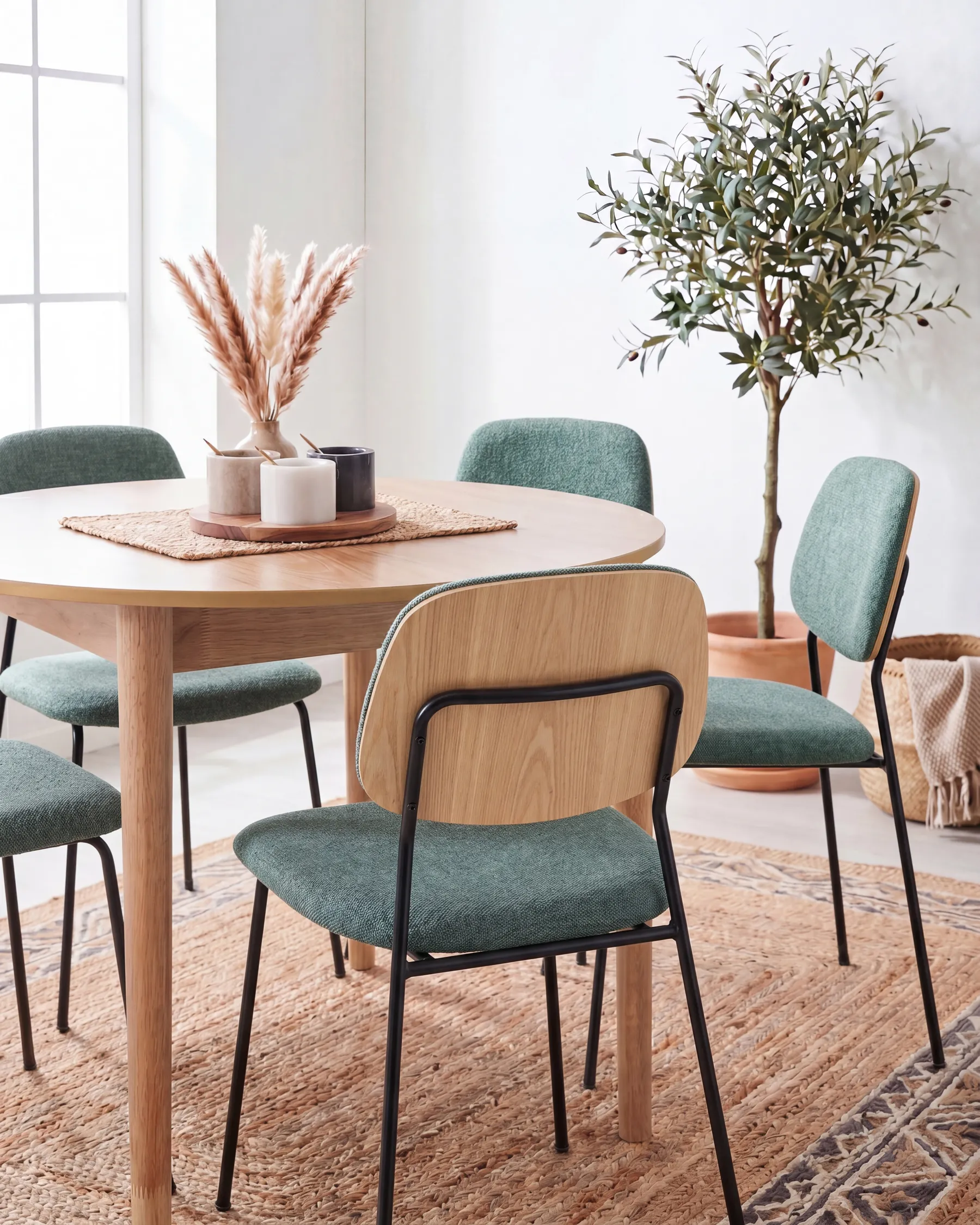 Set of 4 Dining Chairs RILEY Fabric Green_1042189