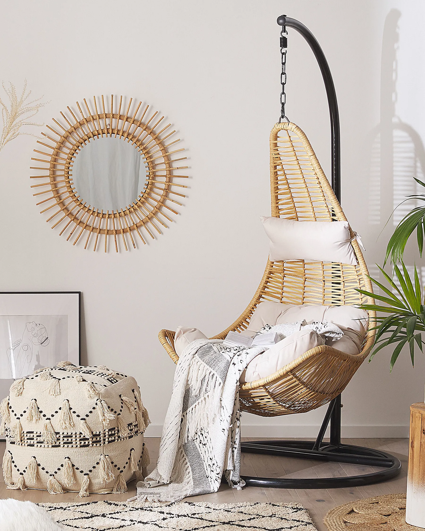 Hanging Chair with Stand ATRI II PE Rattan Natural_763805