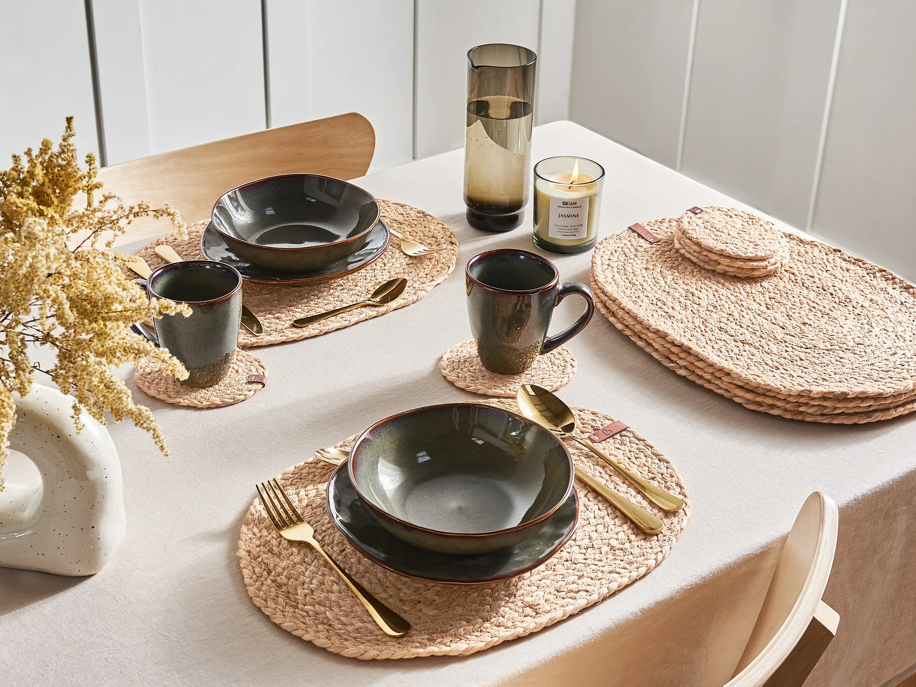 12 Piece Placemats and Coasters Set BUSHYLARK Jute Natural_946272