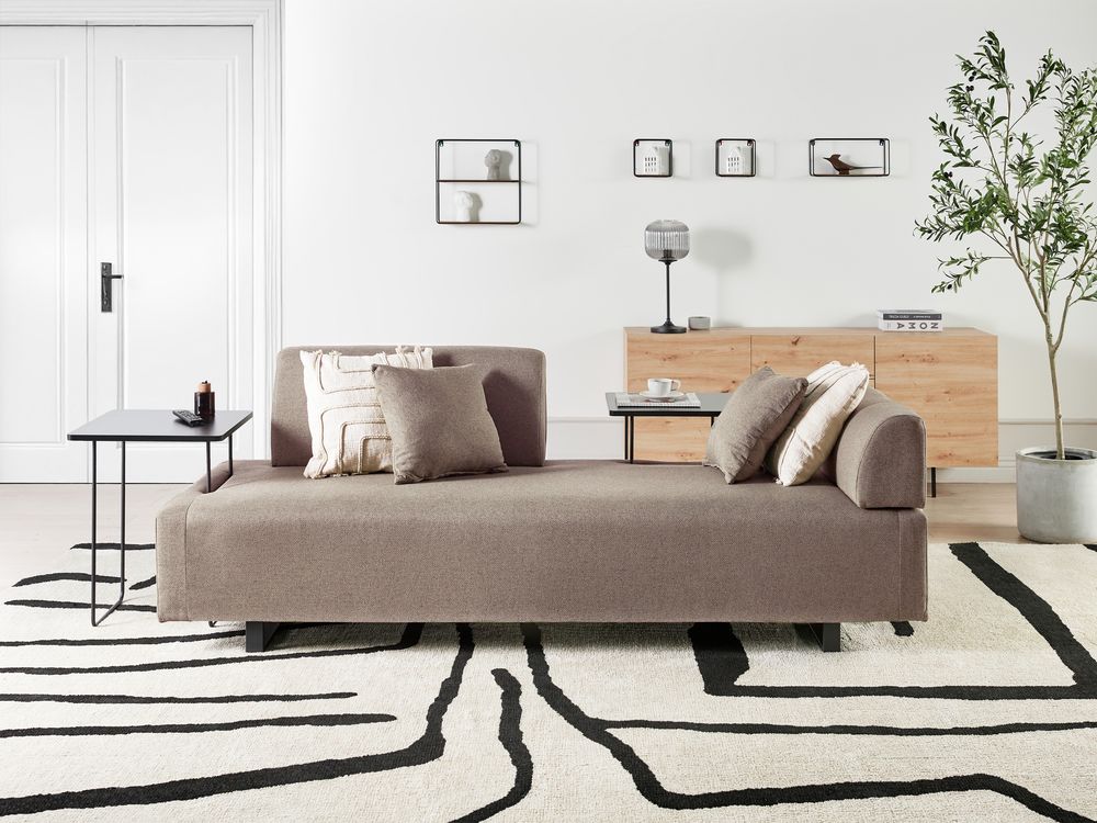 Sofa 3-Sitzer SOKNA mit Tischen Stoff Taupe