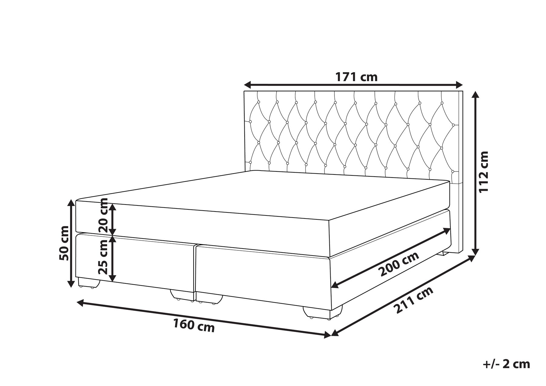 Divan Bed Fabric DUCHESS 160 x 200 cm (EU King Size) Light Grey_809059