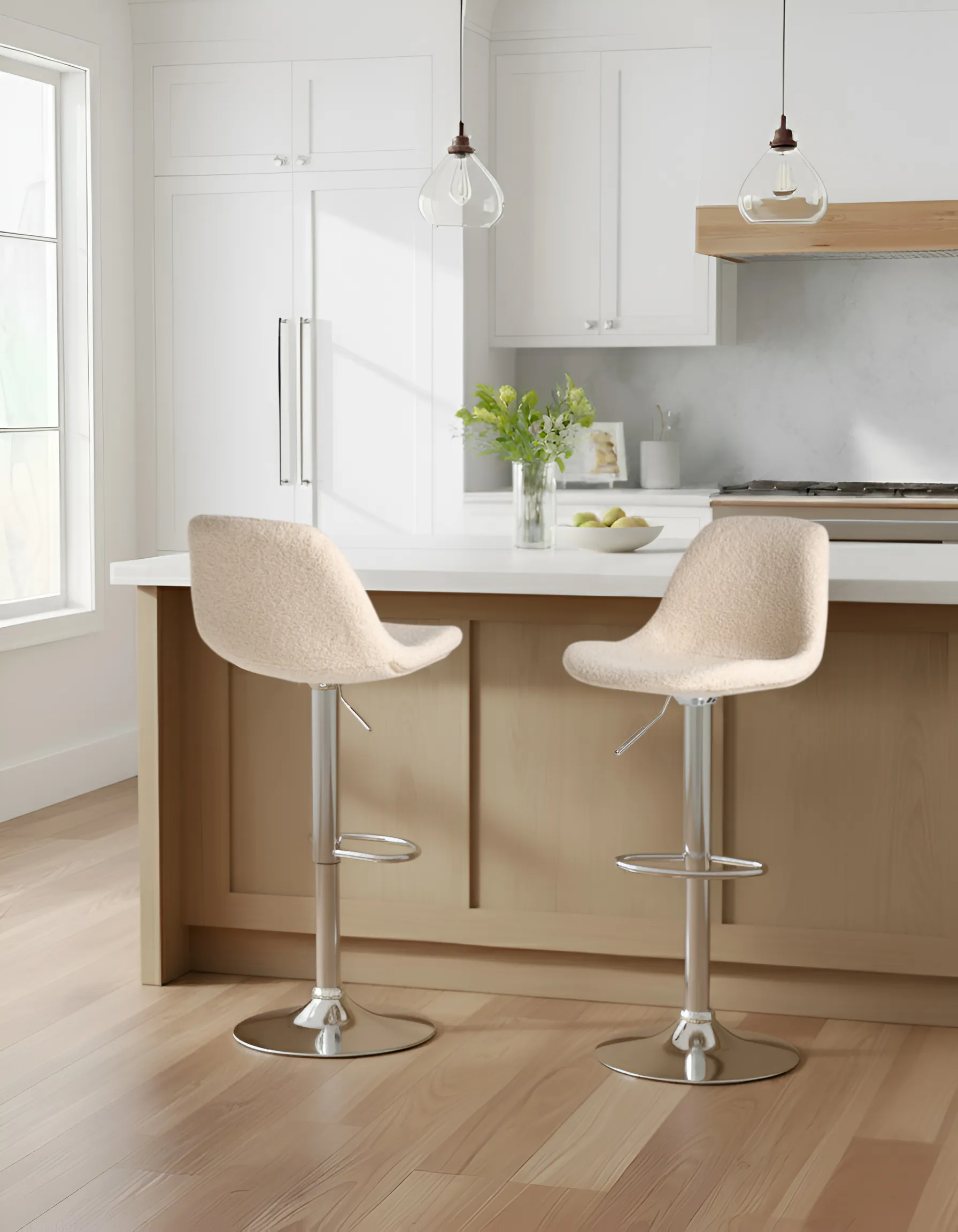 Set of 2 Bar Stools KAHLA Swivel Boucle Light Beige_1011226