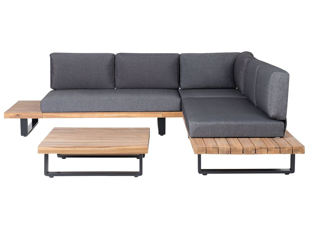 Garden Corner Sofa with Table 5 Seater MYKONOS Certified Acacia Wood Dark Grey Right Hand