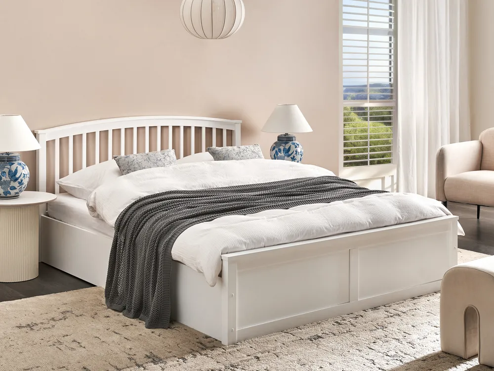 Drevená posteľ s úložným priestorom biela CLARBEC rôzne veľkosti