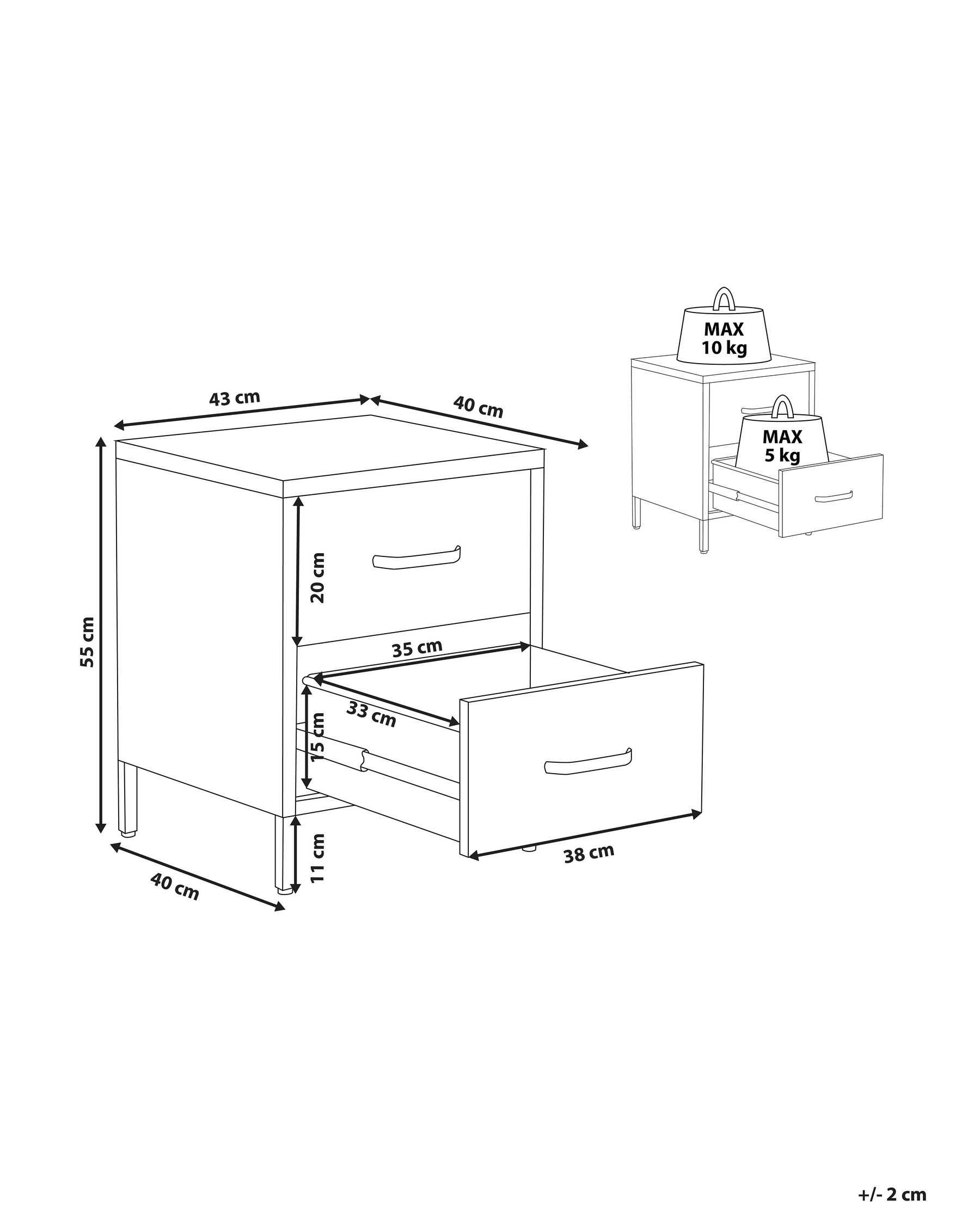 2 Drawer Steel Bedside Table Graphite MALAVI_826254 2 Drawer Steel Bedside Table Graphite MALAVI_826254