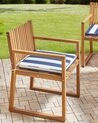 Set of 8 Certified Acacia Wood Garden Dining Chairs with Navy Blue and White Cushions SASSARI II_931150