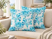 Conjunto de 2 cojines decorativos ROCKWEED 45 x 45 cm Algodón Azul Patrón floral_1187057