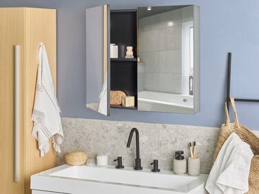 Bathroom Wall Mounted Mirror Cabinet 80 x 70 cm Black NAVARRA