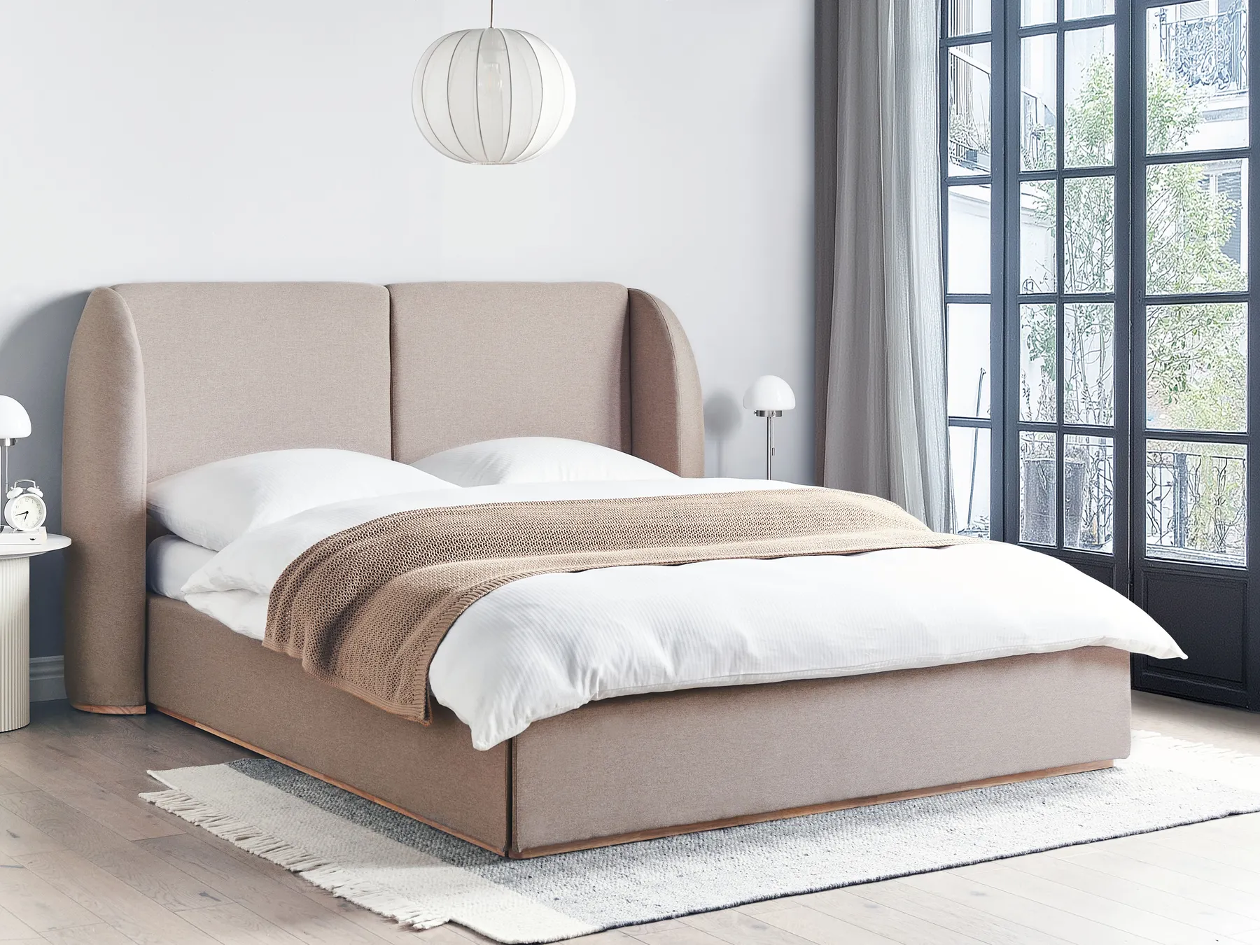 Ottoman Bed MONESTIER Fabric Taupe 160 x 200 cm (EU King Size)_972628
