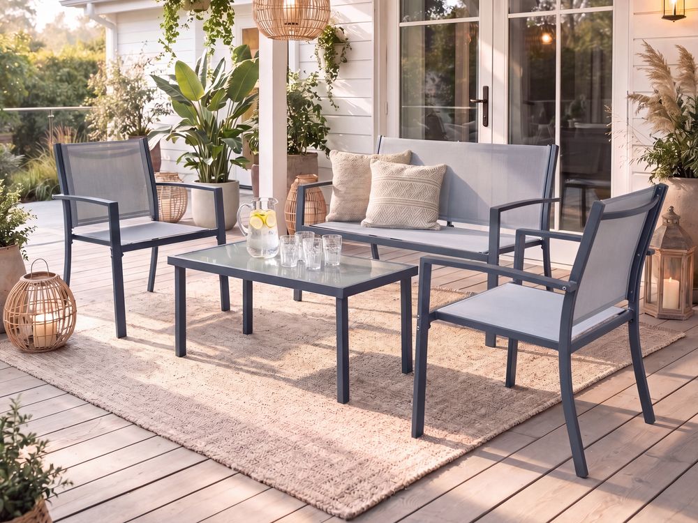 Garden Lounge Set with Table 4 Seater TAVOLETO Metal Grey