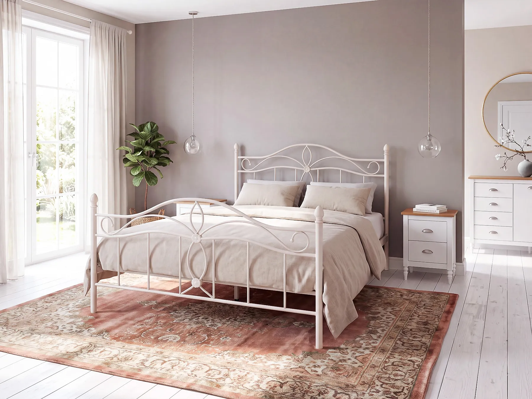 Bed Metal ANTLIA 140 x 200 cm (EU Double) Light Beige_1165273