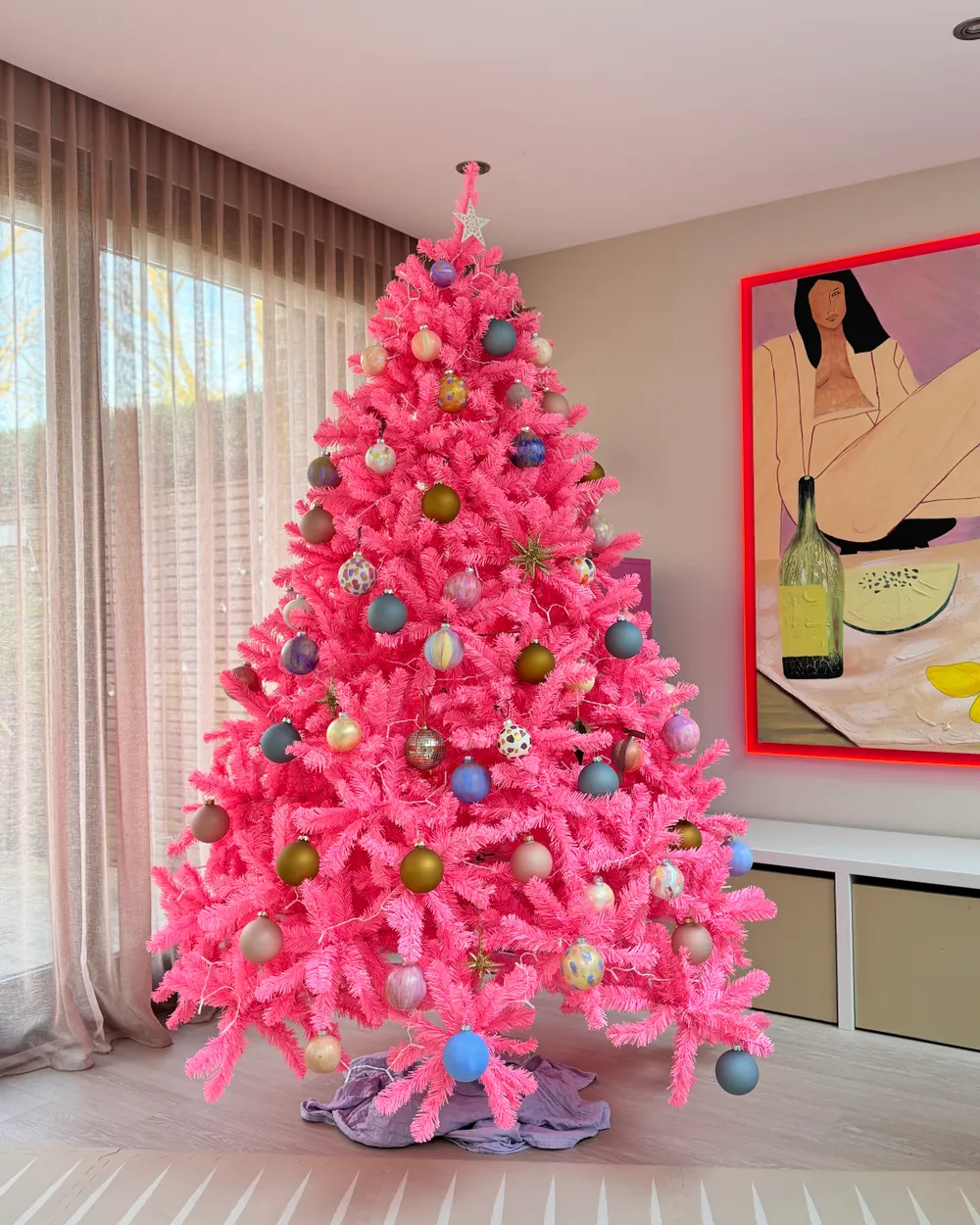 VEYLIN Mini Sapin De Noël Artificiel Rose 60 Cm Avec Support Bois - Décoration Table Fête